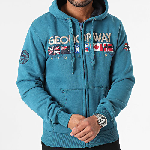 Sweat Zippé Capuche Bleu Pétrole