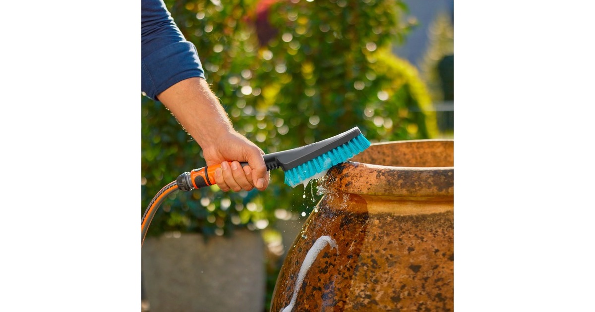 GARDENACleansystem handborstel S Hard, met slangaansluiting wasborstel  (Grijs/turquoise, 18844-20)