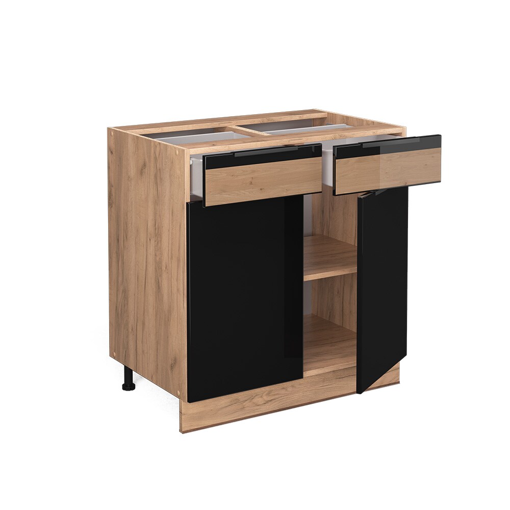 Vicco Schubunterschrank Küchenschrank Küchenmöbel Fame-Line Eiche Schwarz 80 cm modern Hochglanz