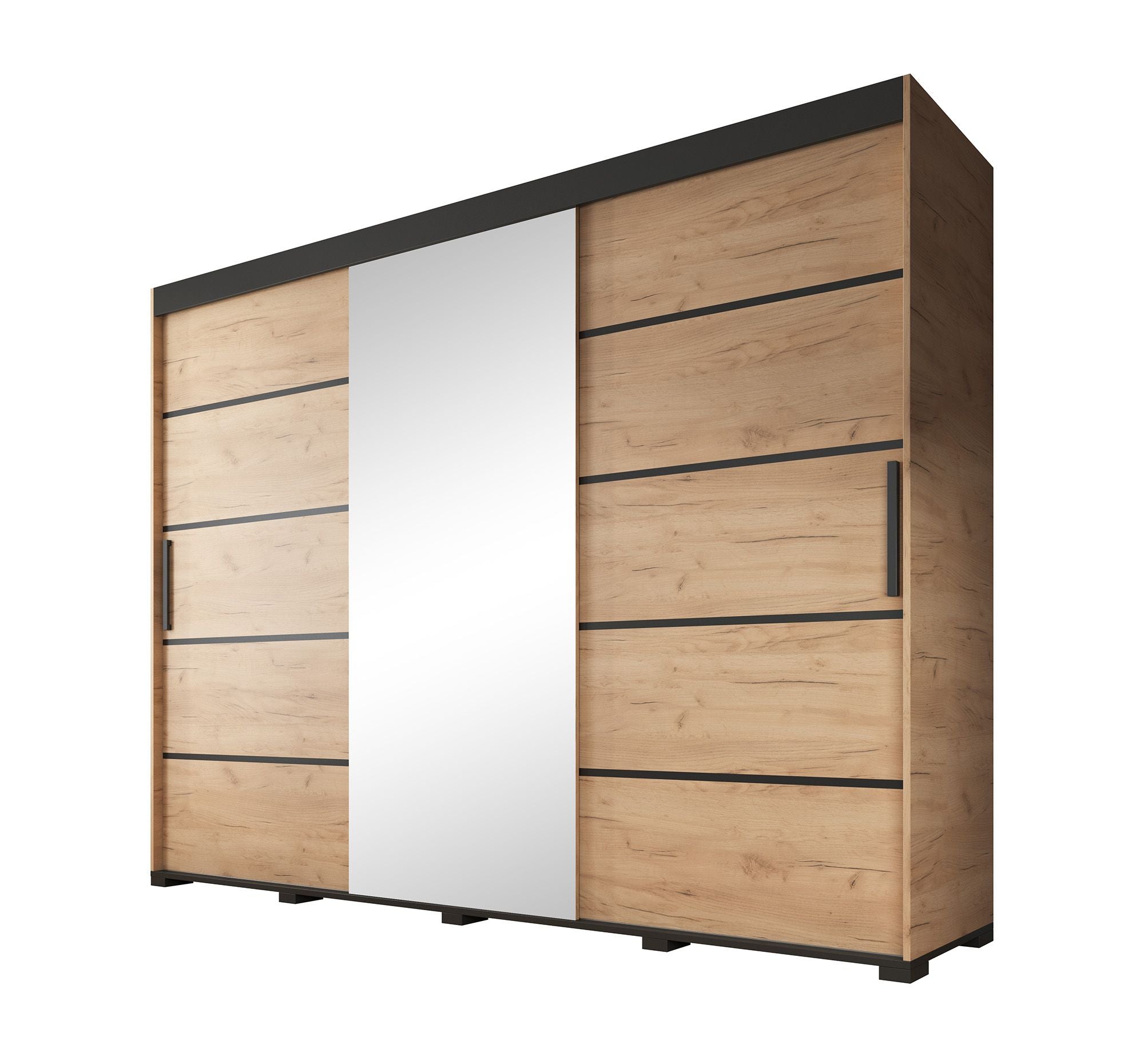 Meubella - Kledingkast Fabio - Eiken - 250 cm - Met spiegel