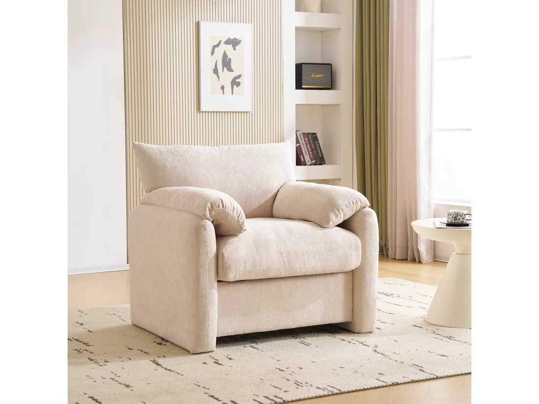 Sofa de Salon Moderne en Tissu Chenille, Fauteuil Confortable avec Accoudoirs, Grand Siège Décoratif, Fauteuil de Loisirs pour Salon et Chambre