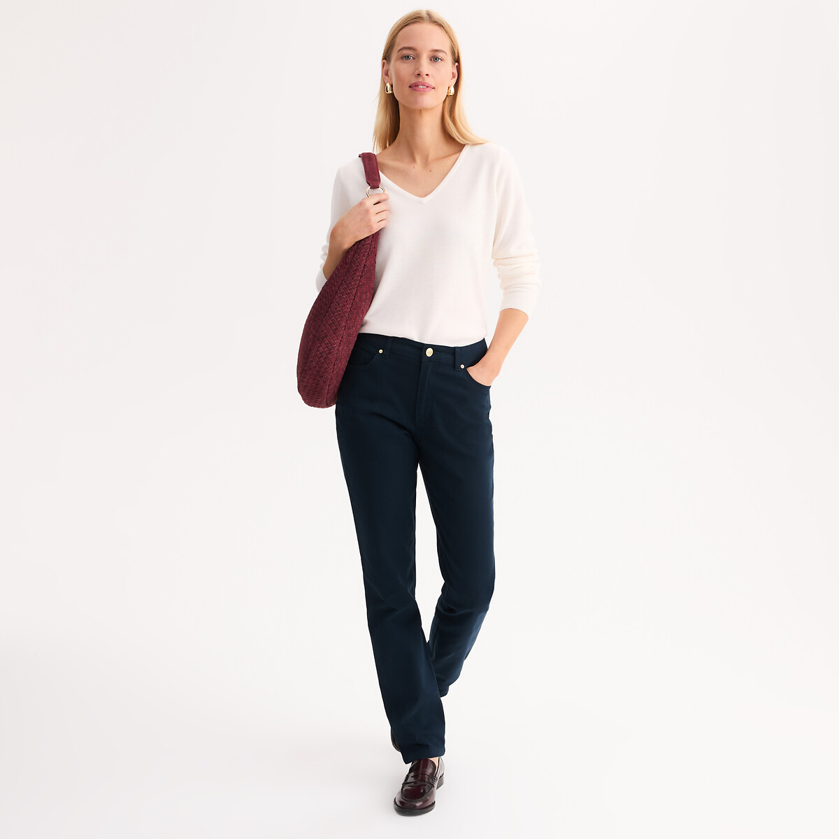ANNE WEYBURN<br>Broek direito de 5 bolsos, em katoen elástico