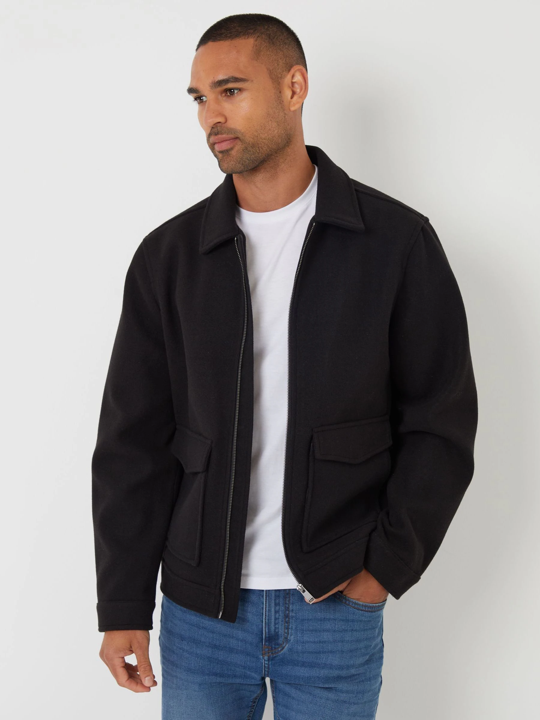 Zwart - Threadbare Brushed Collared Lightweight Utility Jacket