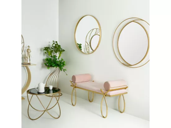 Banc en velours rose et métal doré 112,5x49x53