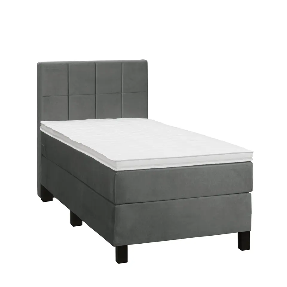 Boxspring Liv geblokt - grijs - 90x200 cm - vierkante poot