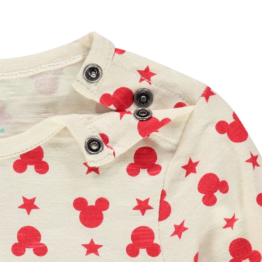 T-shirt manches longues à rayures et serti Mickey Disney - Ecru