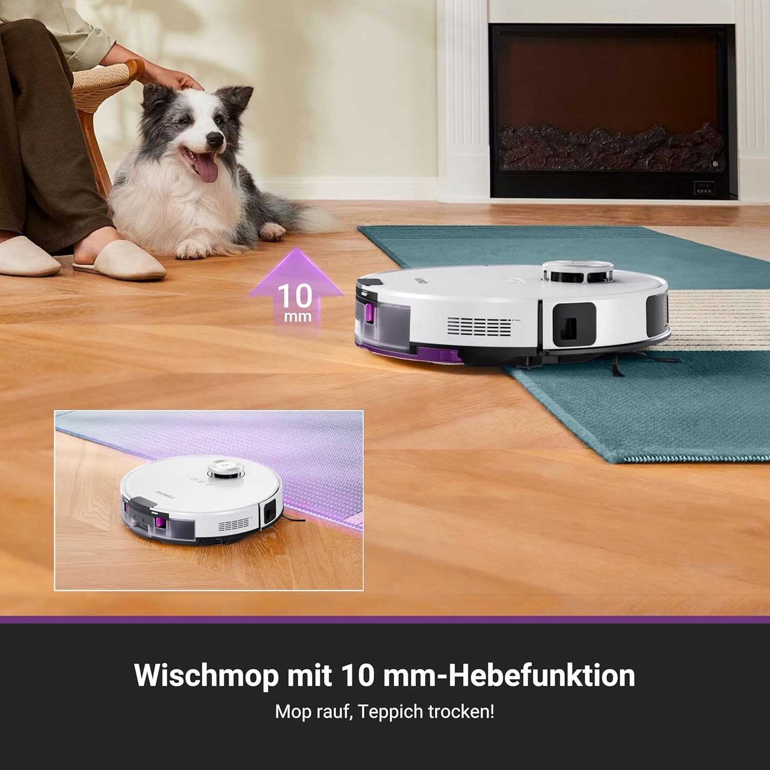 Eureka E20 Plus Saugroboter mit Absaugstation ohne Beutel, Staubsaugroboter 8000 Pa, Anti-Wickel, 180 Minuten Laufzeit, 3D Hindernisvermeidung, DuoDetect AI
