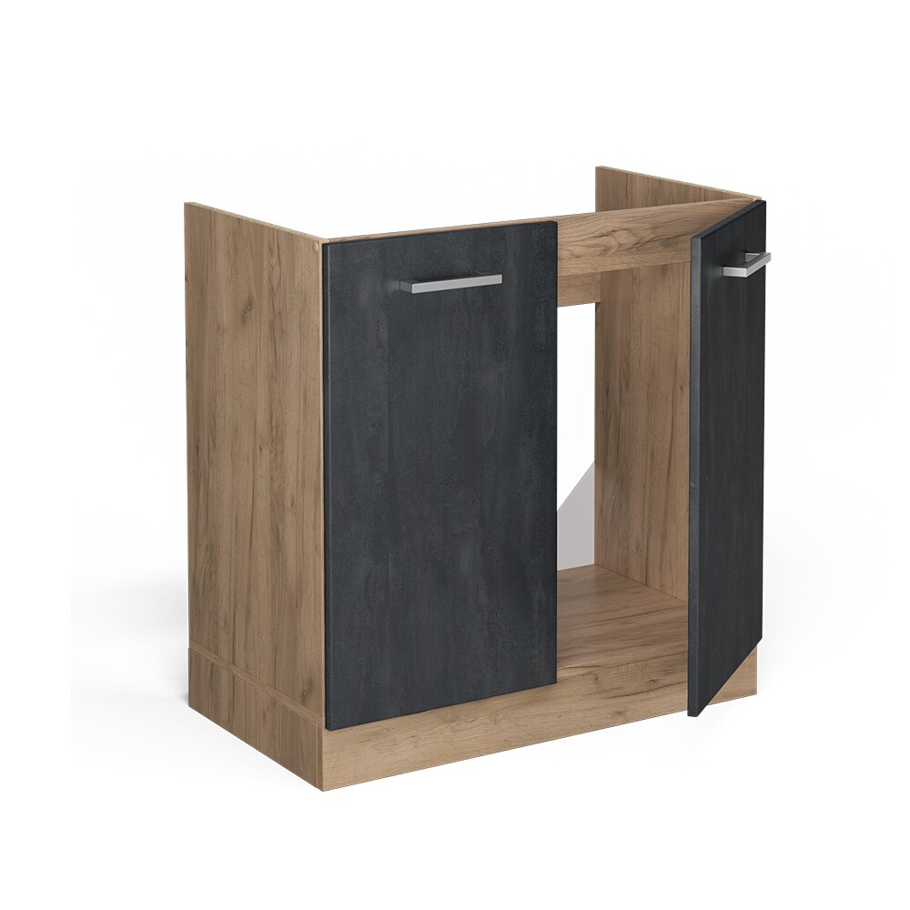 Vicco Spülenunterschrank R-Line Schwarz Beton Eiche 80 cm ohne Arbeitsplatte