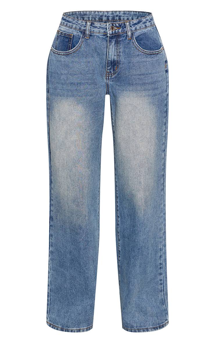 Mid Blue Wash Jean Taille Basse Coupe Large