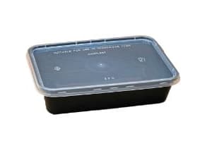 Plastbakke Nudelbakke 500ml L175xB120xH40mm sort med låg til microovn,250 stk/krt