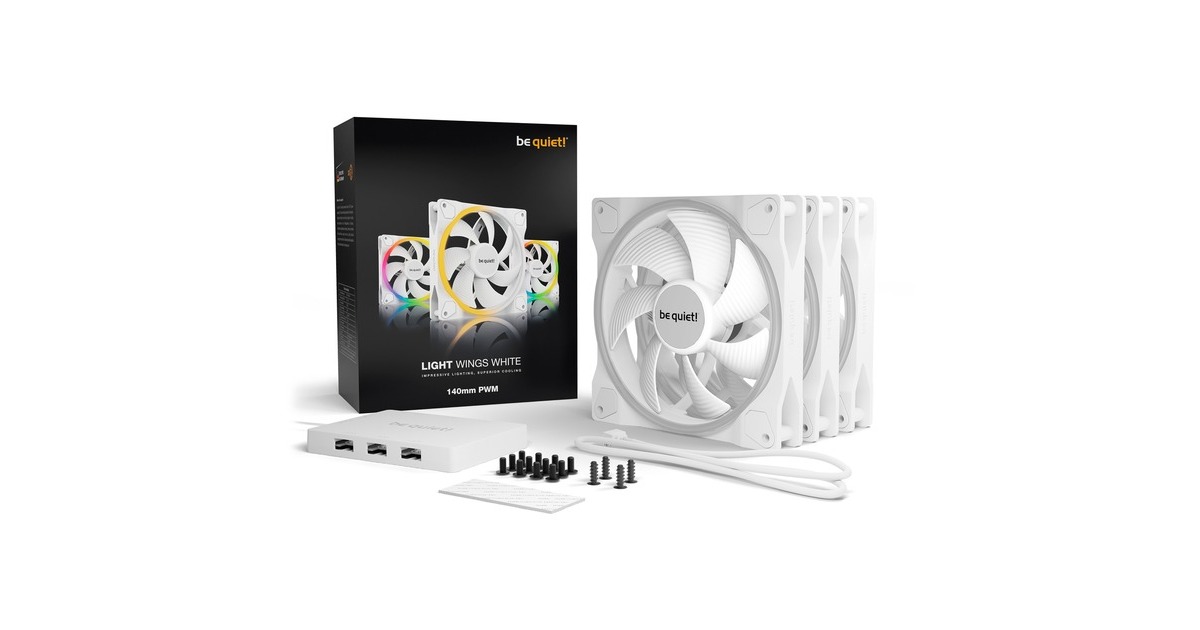 be quiet!Light Wings PWM RGB case fans  (Wit, 3 stuks, 140 x 140 x 25 mm, Incl. controller)
