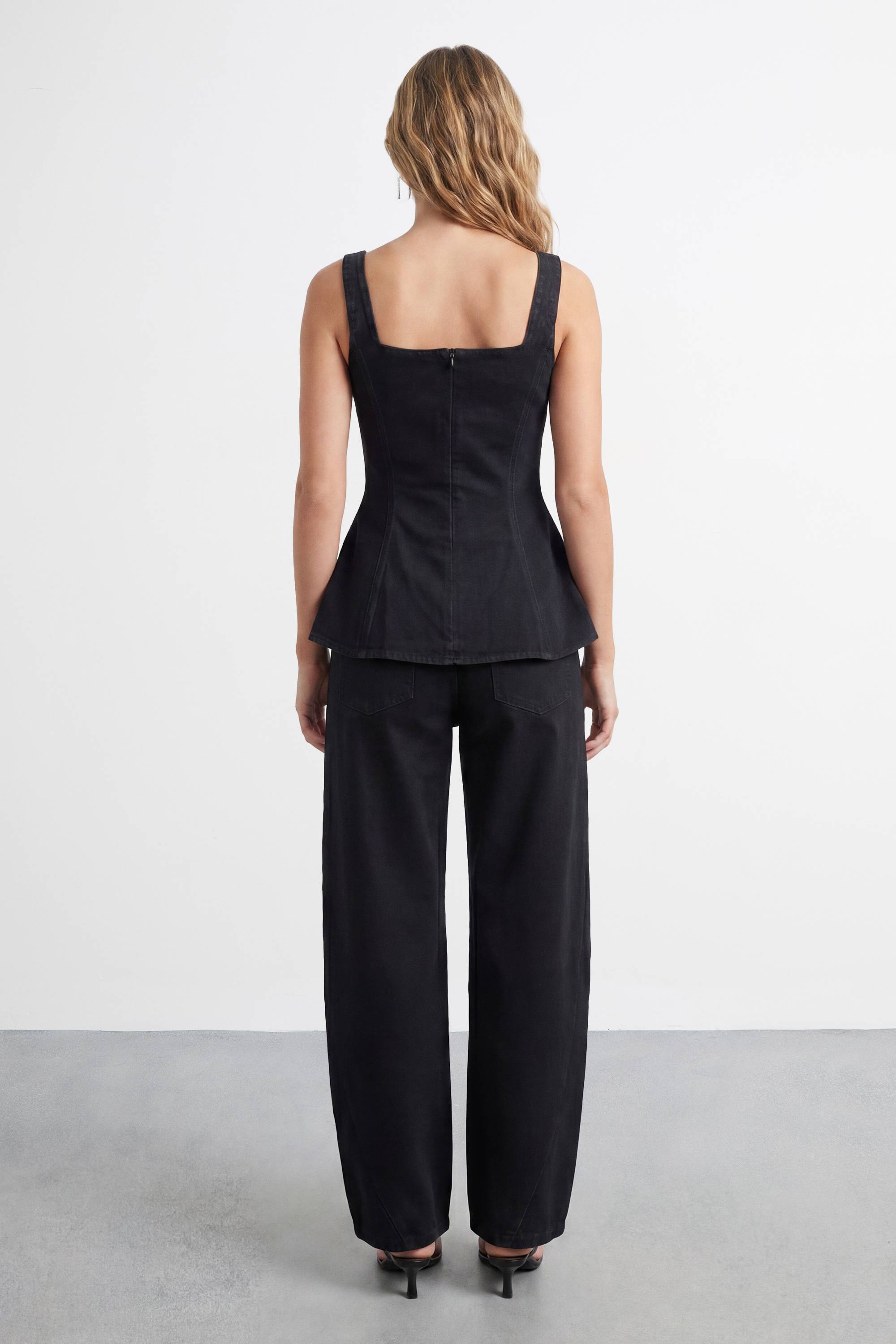 Warehouse Haut Corset En Denim À Ourlet Évasé