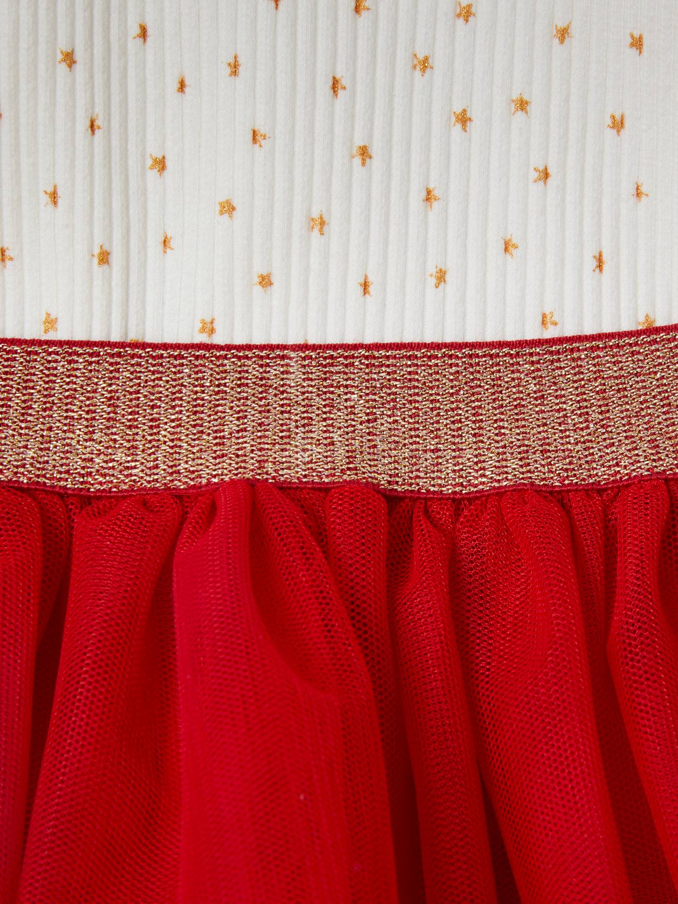 Conjunto de presente de Natal com camiseta estampada com estrelas e saia de tule branca leve para bebê.
