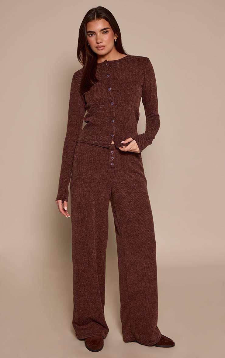 Marron Foncé Pantalon Décontracté Côtelé Chiné