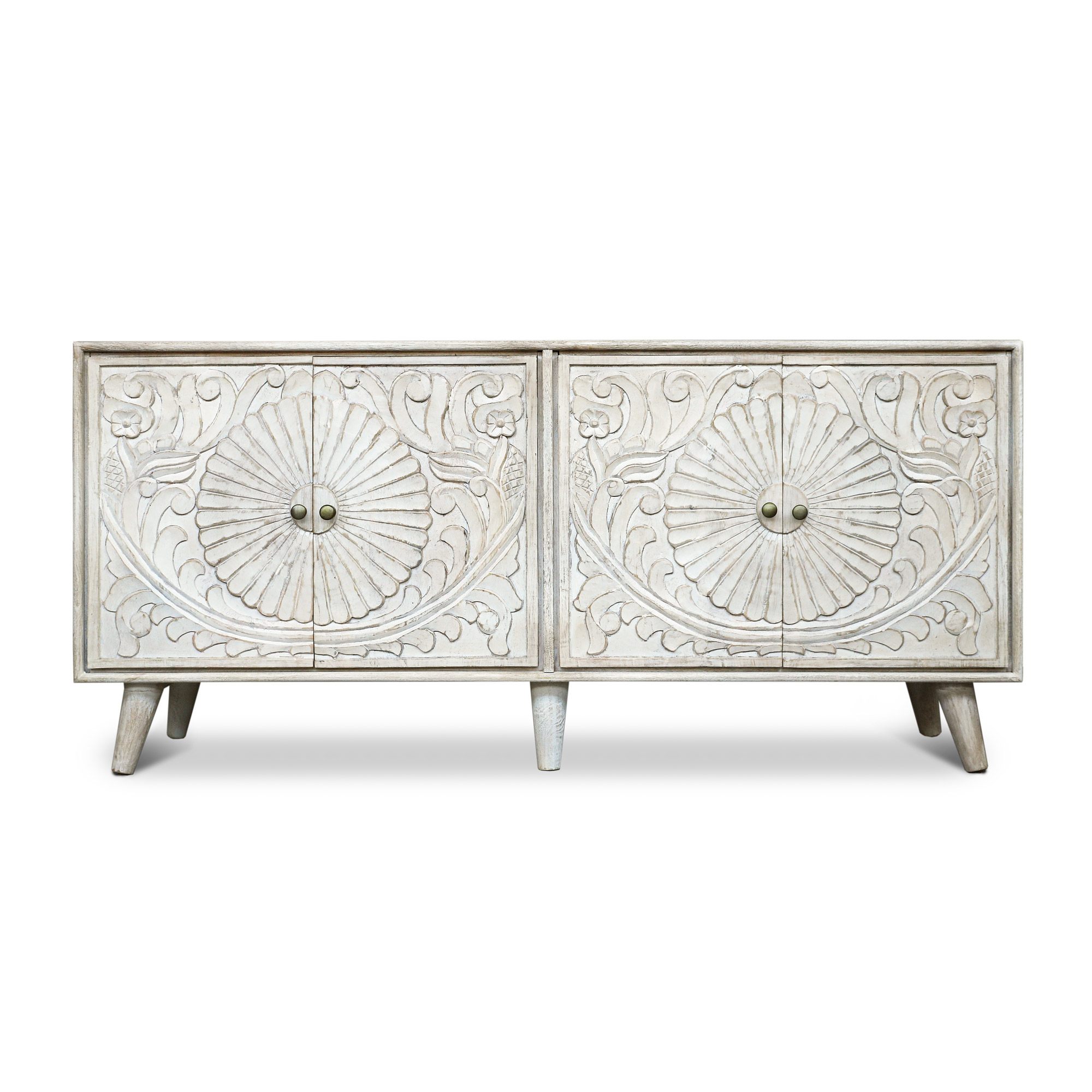 Sideboard 'Fradette' mit 4 Türen, whitewashed, B 150 cm, H 70 cm, L 40 cm von fischer's lagerhaus