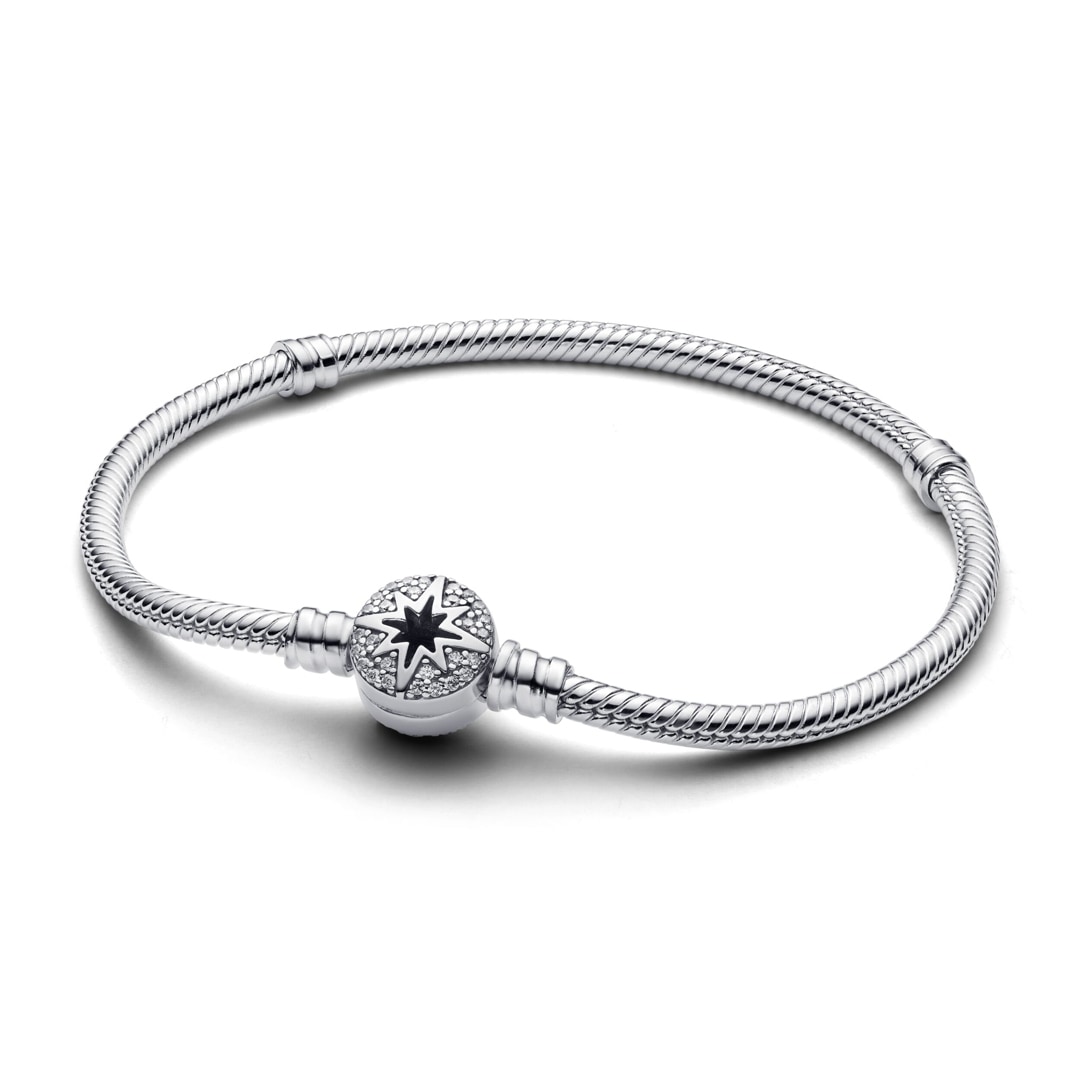 Pandora Moments Schlangen-Gliederarmband mit Polarstern-Verschluss 925 Silber