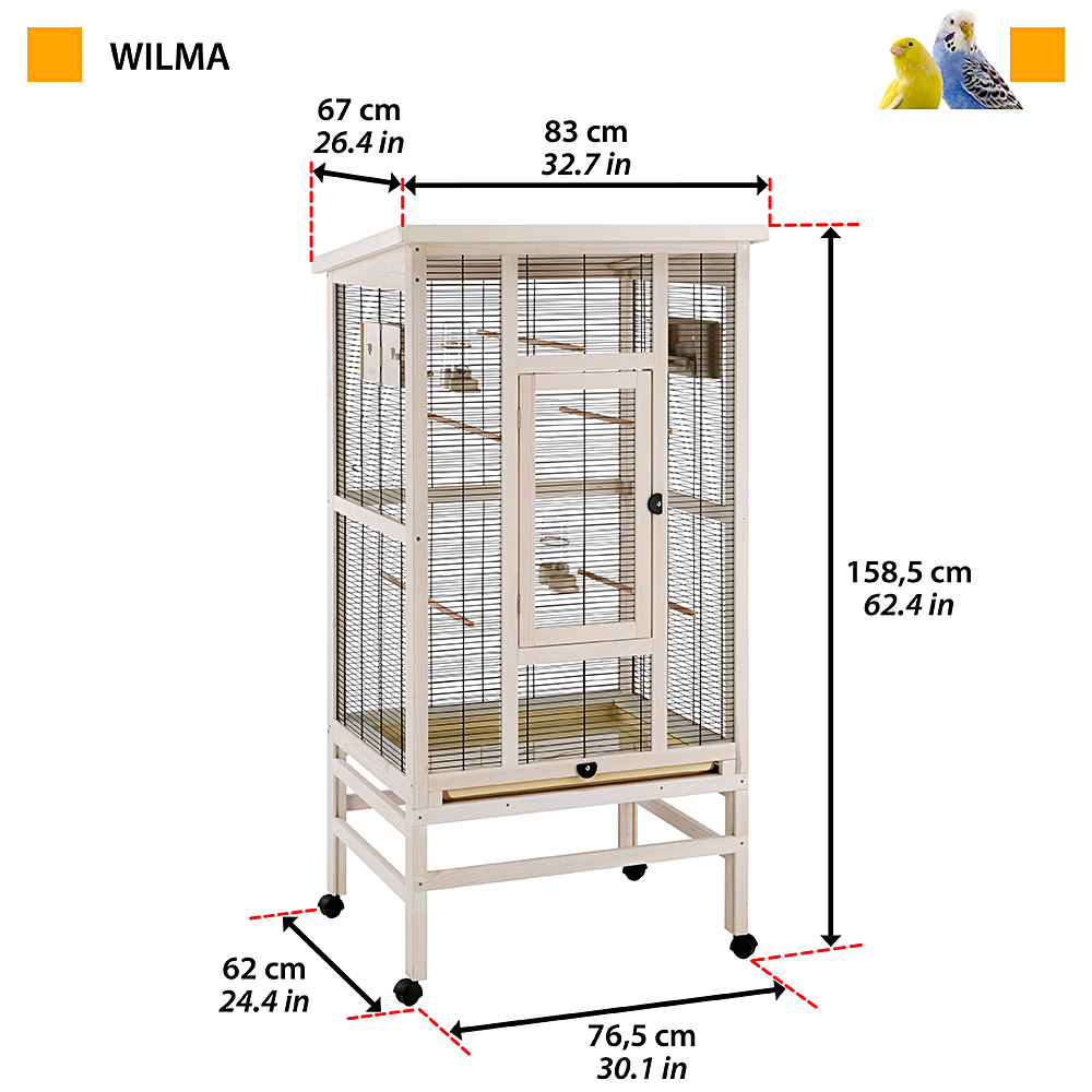 Ferplast volière pour oiseaux en bois fsc wilma, grande cage pour canaris perruches, petits oiseaux exotiques, accessoires inclus