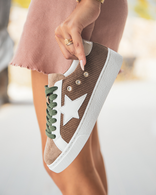 Basket femme étoile camel  à lacets - Alexia