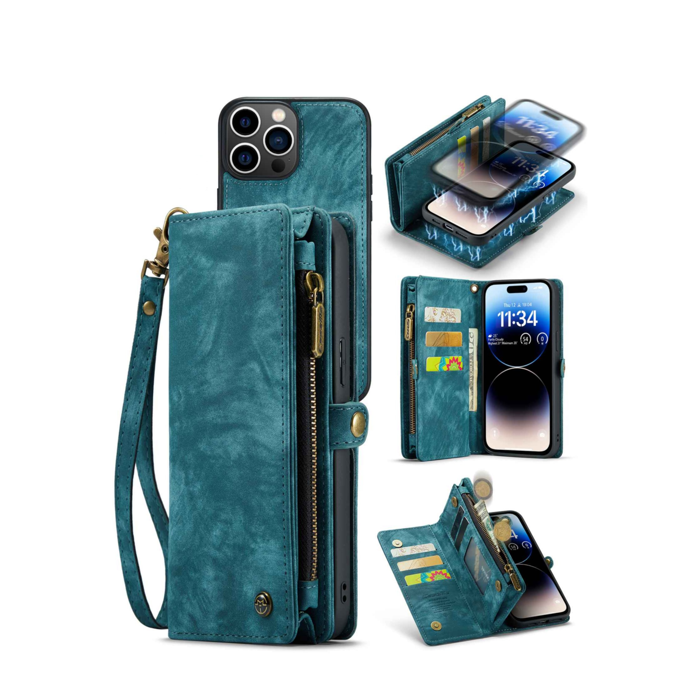 iPhone 13 Pro 2in1 Leder Tasche   Magnet Hardcase Karten Etui - Blau