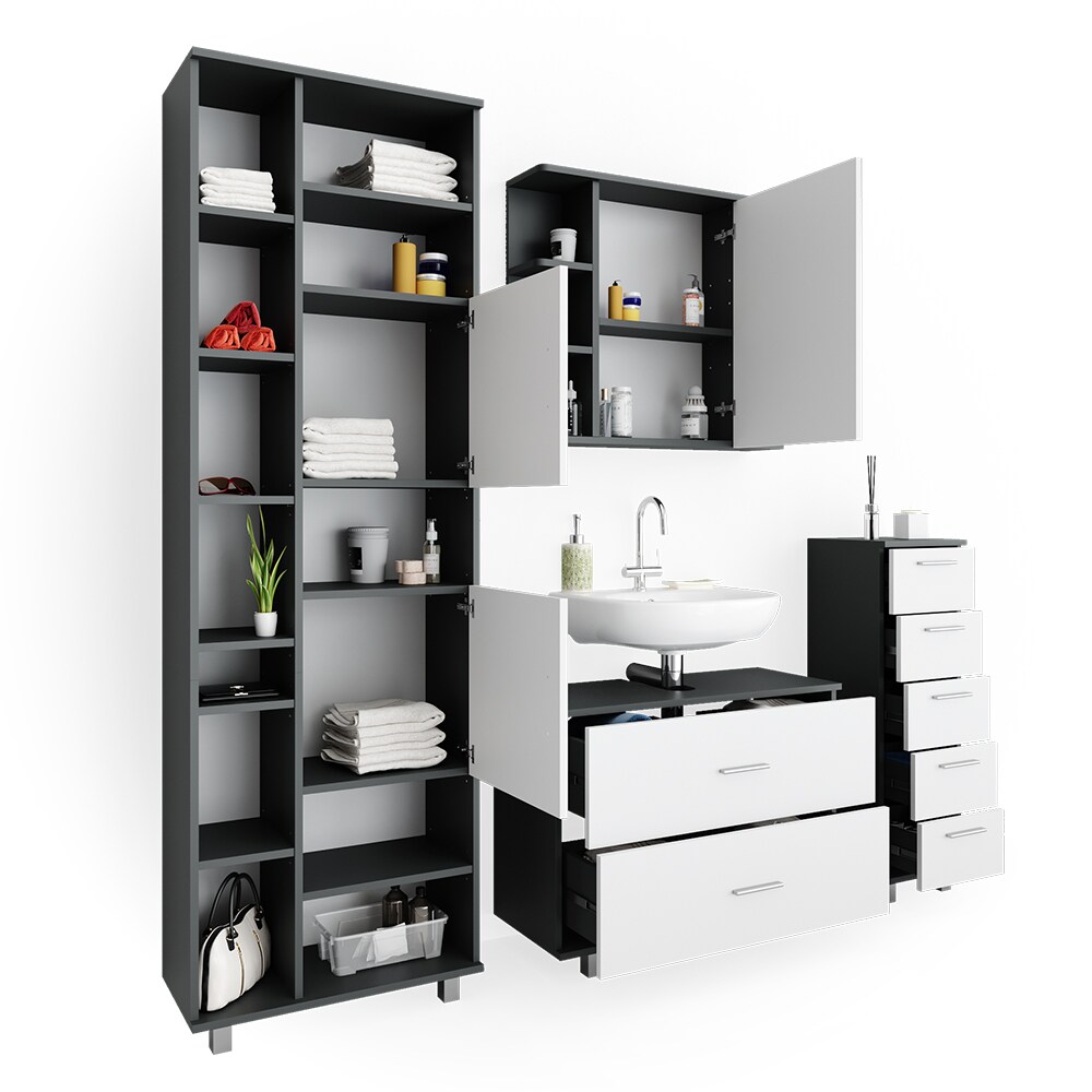 VICCO Badmöbel Set ILIAS Weiß Anthrazit Spiegel Kommode Unterschrank Badschrank