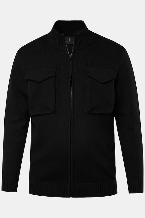 Strickjacke, Pattentaschen , Stehkragen, Zipper