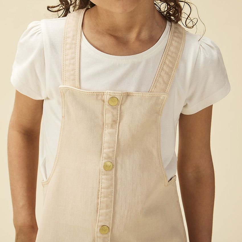 Robe salopette en jean à boutons décoratifs pour fille - Ecru