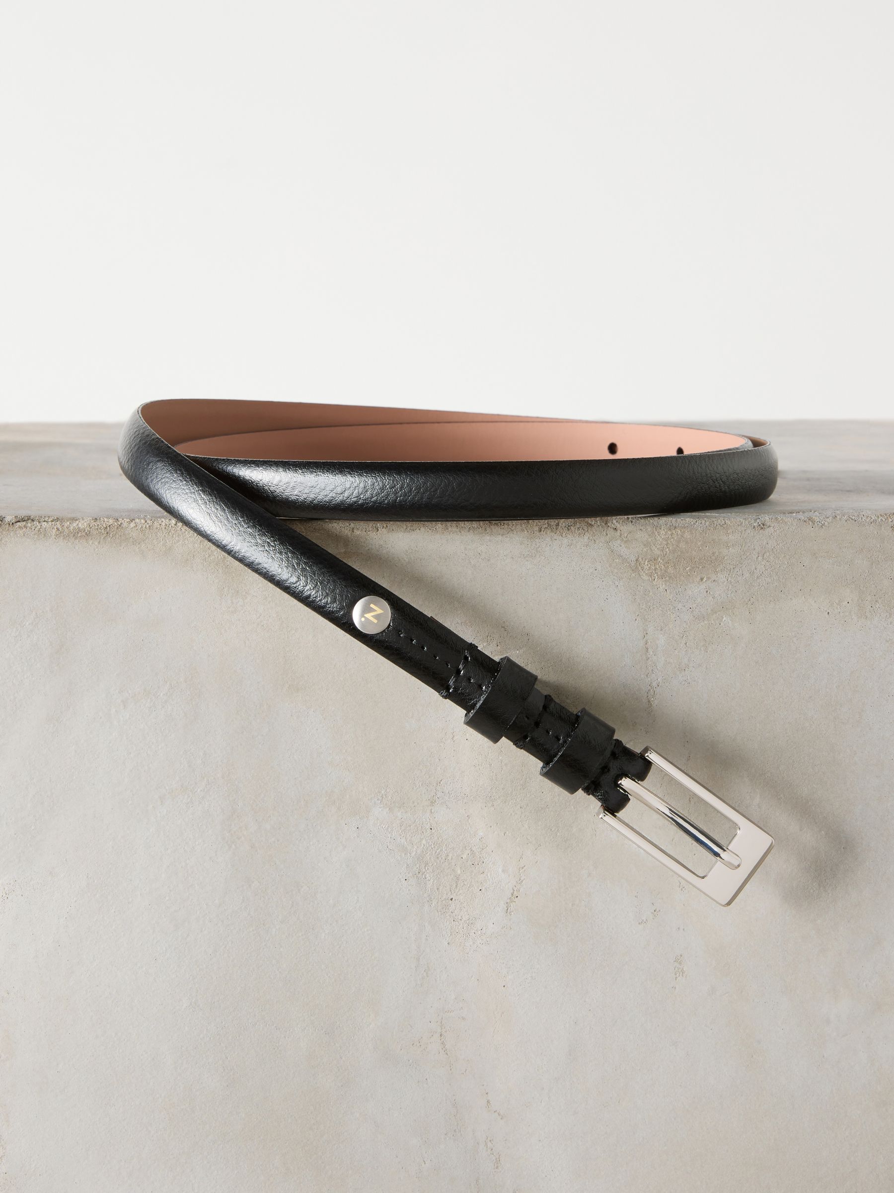 Zwart/zilver - N. Premium skinny Made In Italy leren riem