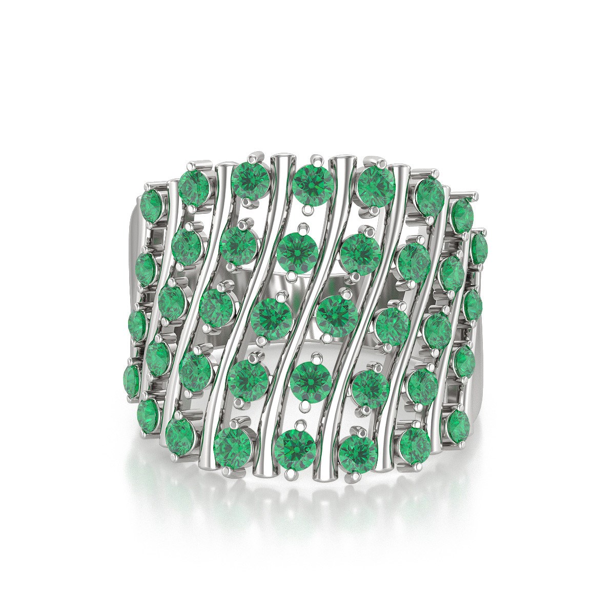 Bague ADEN Or 585 Blanc Emeraude 6.92grs