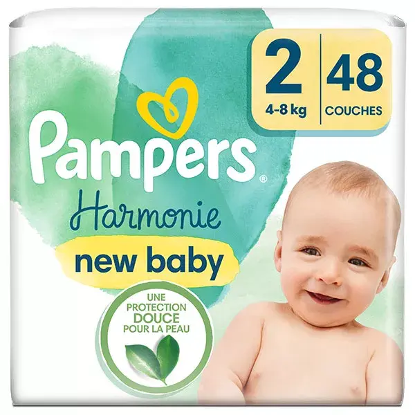 Fraldas Pampers Harmonie Tamanho 2, Pacote com 48 Fraldas, para Bebês de 4kg a 8kg, Proteção Suave para a Pele