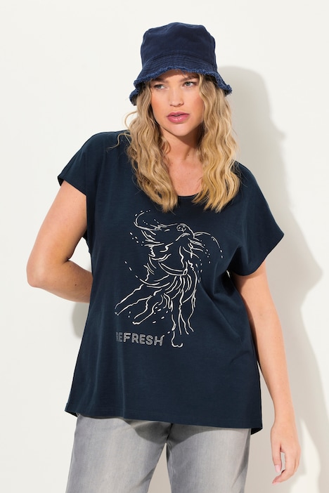 T-Shirt, Metallic-Tiermotiv, Oversized, Rundhals, Halbarm
