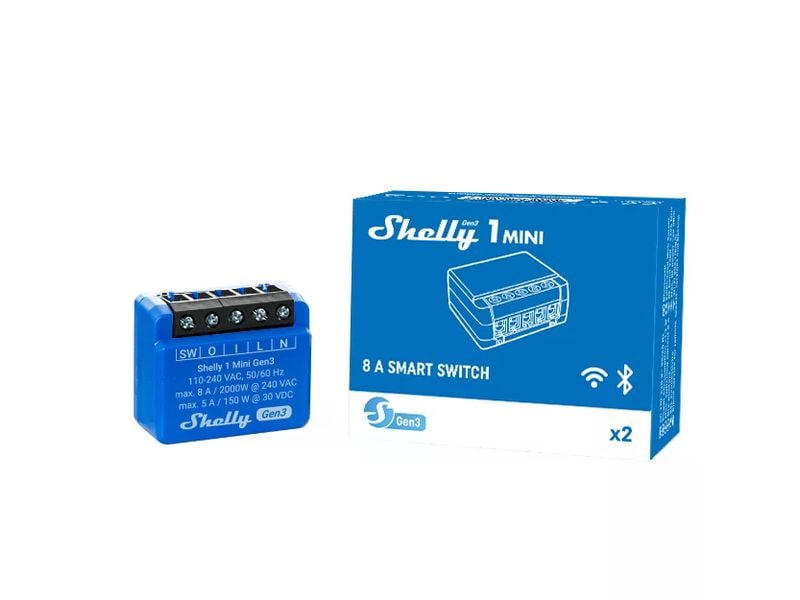 Shelly WLAN-Schalter Mini Gen3 WLAN-gesteuerter intelligenter Schalter, 1 Kanal, 8 A