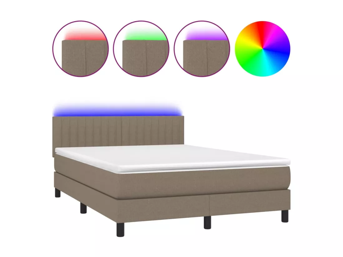 Sommier tapissier avec matelas et LED Taupe 140x190 cm Tissu