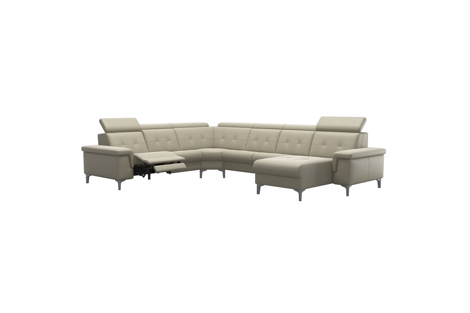 Anna C22 hjørnesofa (PMCMM) med LS (M) Hud Paloma Light Grey med A2 arm og polerte organiske alu ben, 14 cm. (Power-Manual-CornerManual-Manual-Manual)