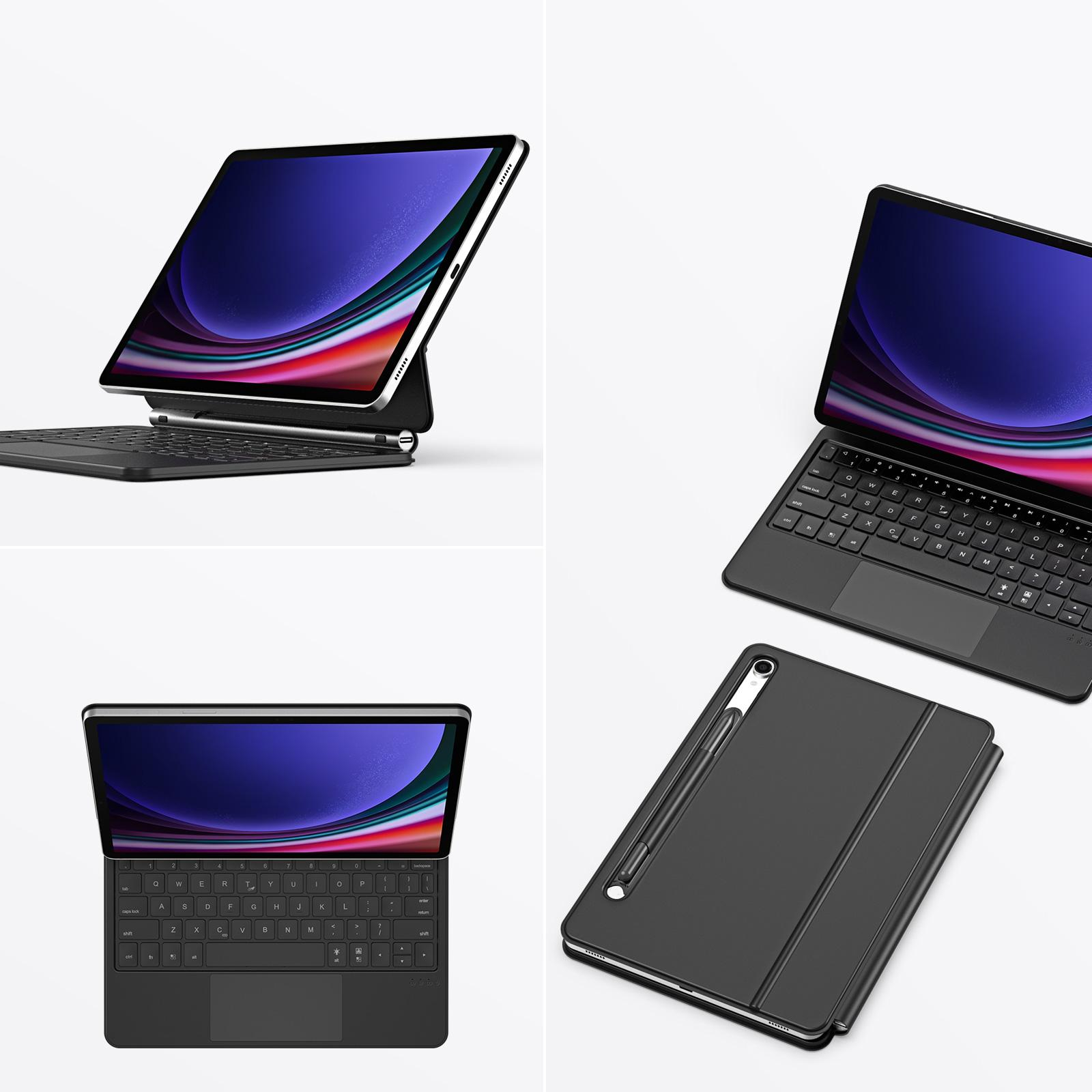 2in1 Samsung Galaxy Tab S9 / S8 / S7 Leder Tasche Bluetooth Tastatur   S-Pen Halterung (QWERTY) - Schwarz