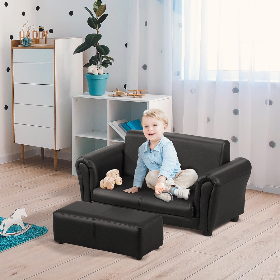 HOMCOM Kindersofa mit Hocker schwarz
