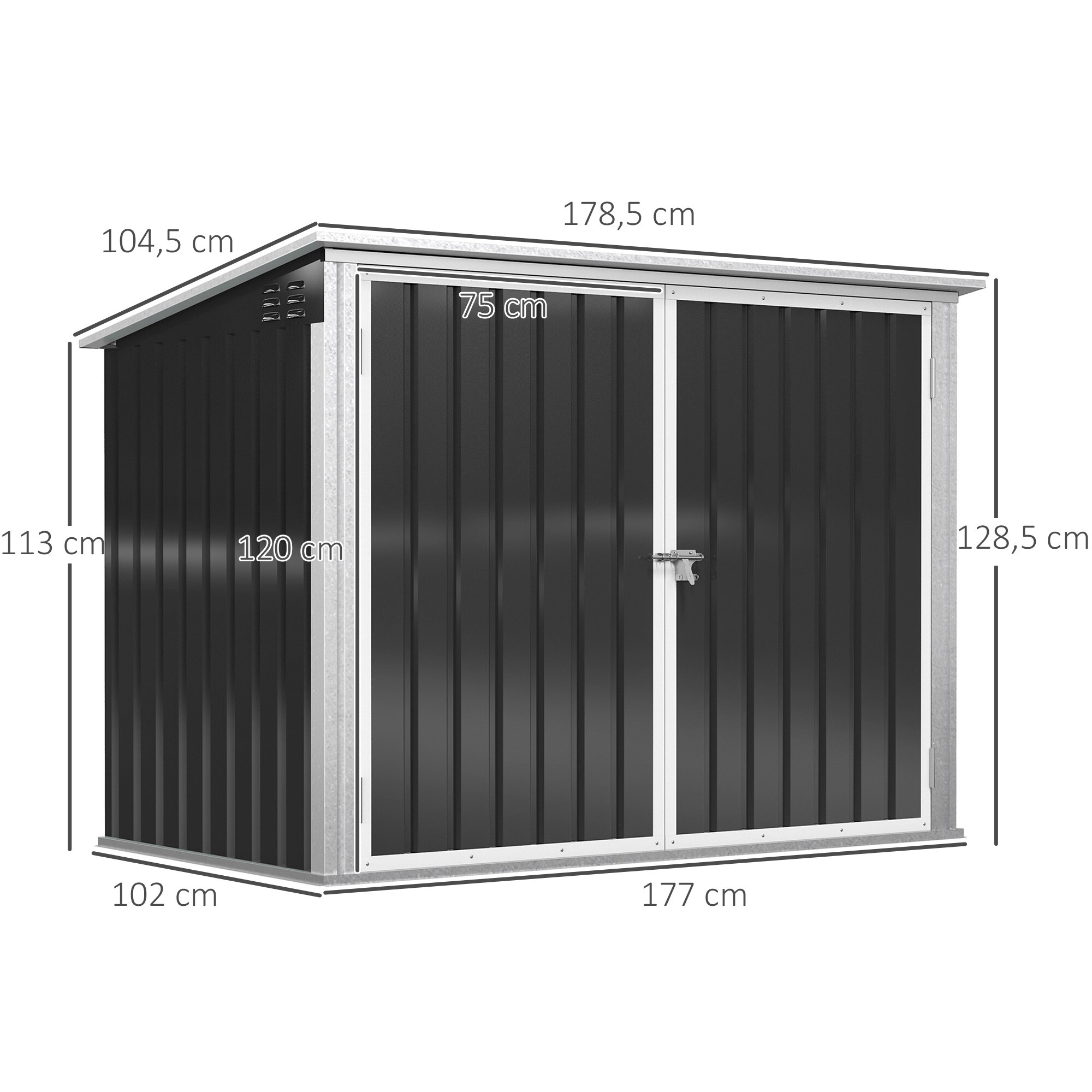 Outsunny Mülltonnenbox mit 2 Behälterdeckelketten, 2 Lüftungsfenstern schwarz 178,5L x 104,5B x 128,5 cm