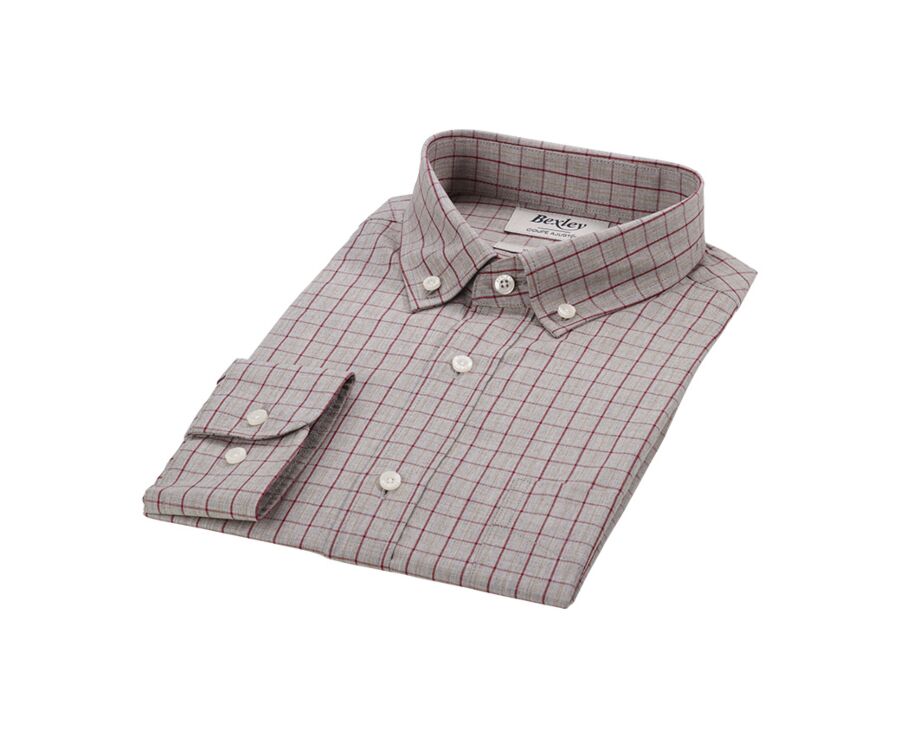 Chemise flanelle Rouge Camel et Beige - Poche poitrine - BERTON