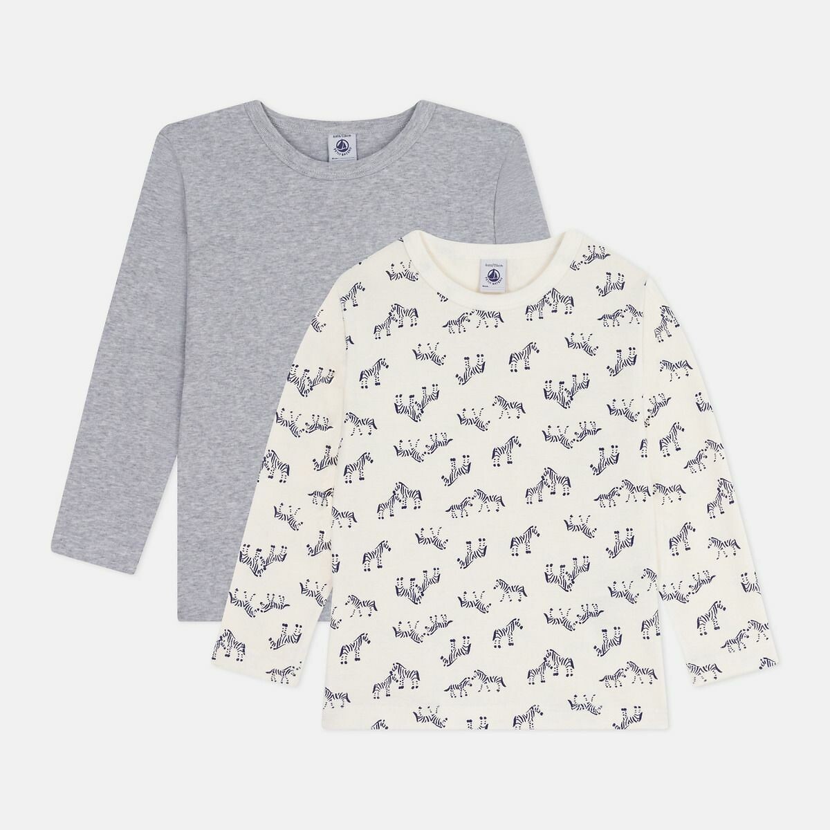 PETIT BATEAU<br>Conjunto de 2 camisetas de algodão de manga comprida