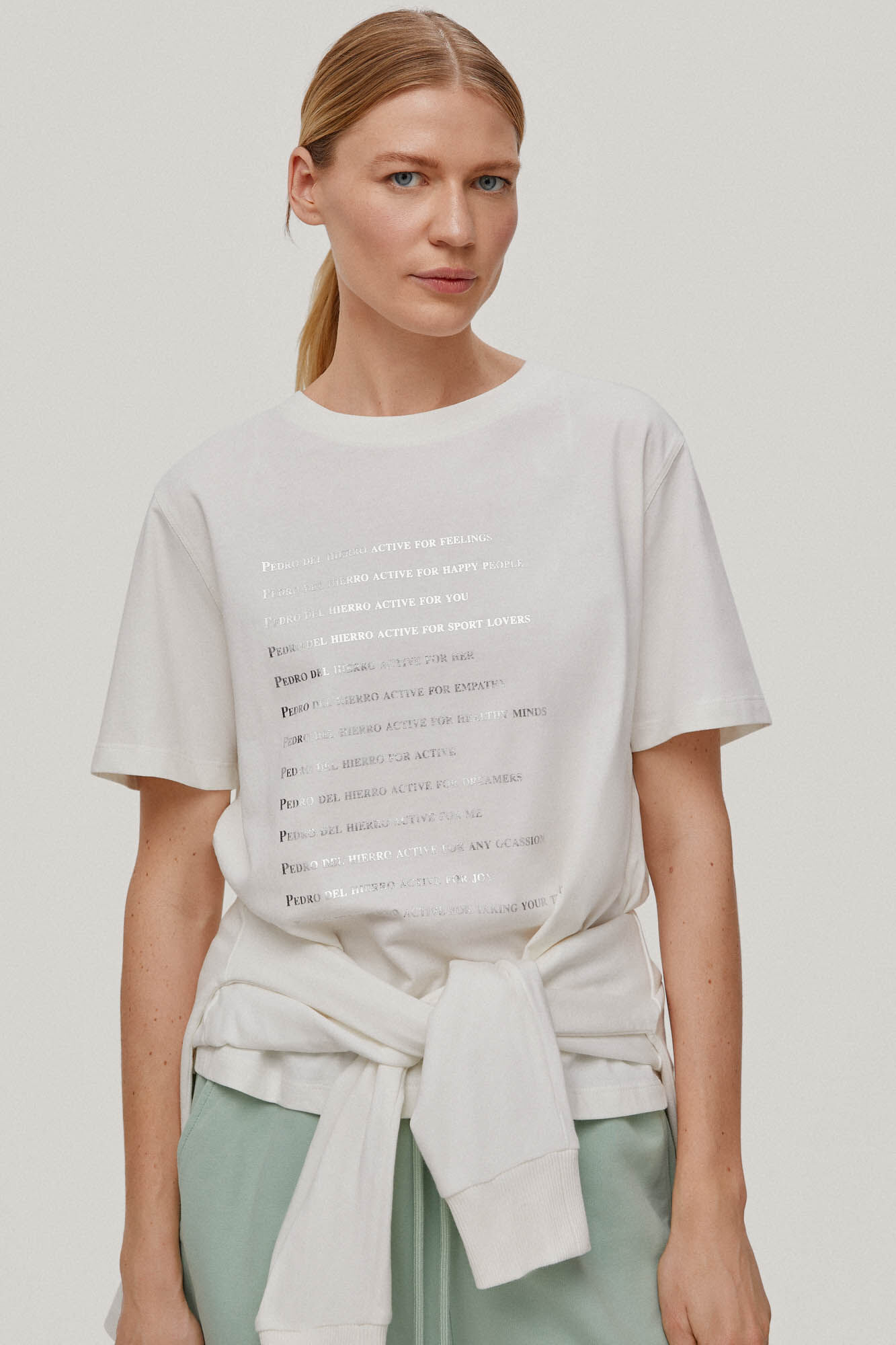 Camiseta de algodão com logo - Bege