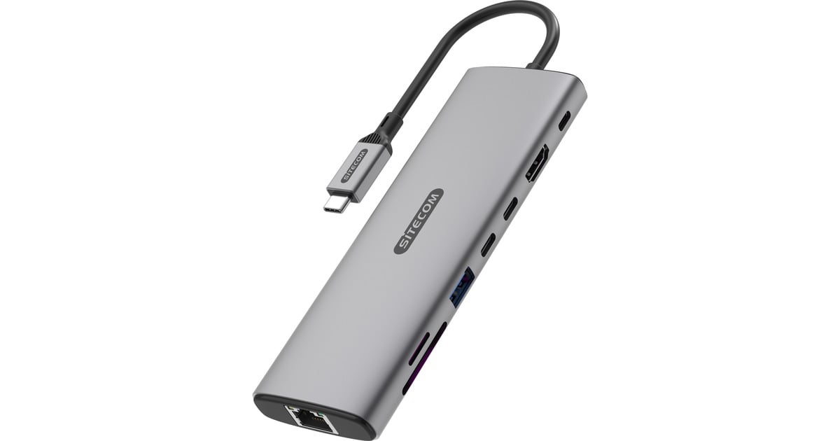 Sitecom8 in 1 USB-C Power Delivery Multiport Adapter dockingstation  (Grijs)