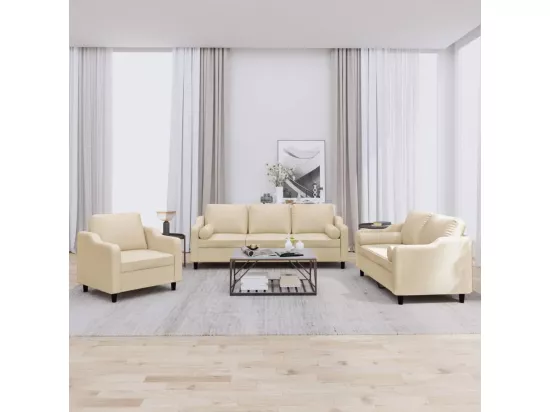 Ensemble de canapés 3 pcs avec coussins crème tissu
