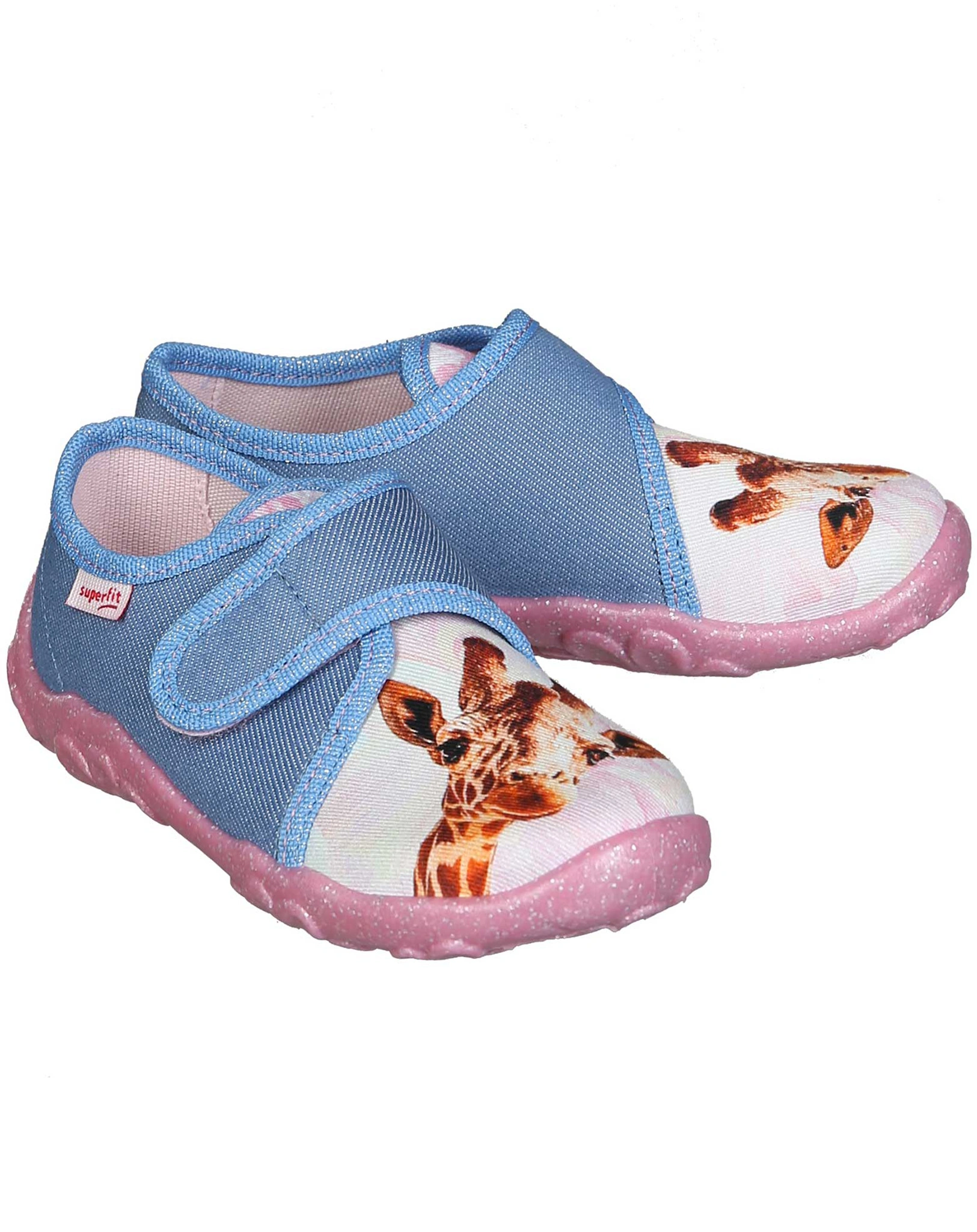 Klett-Hausschuhe GIRAFFE in hellblau/pink