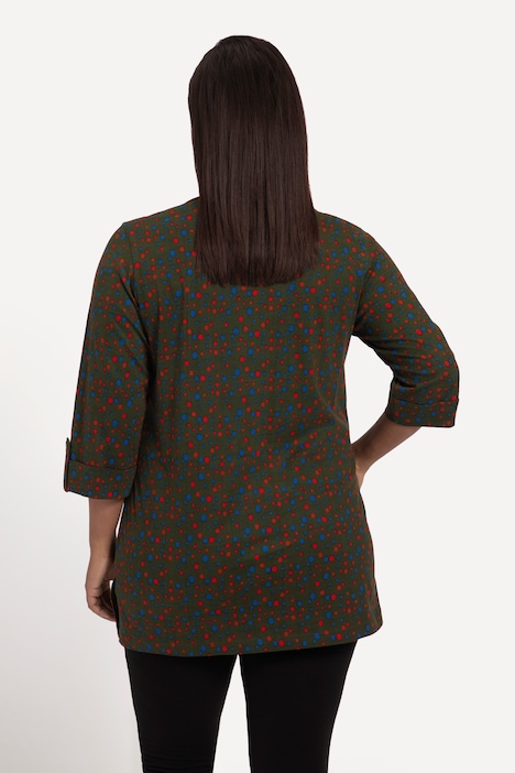 Longshirt, A-Line, Punkte, Rundhals mit Keyhole, 3/4-Arm