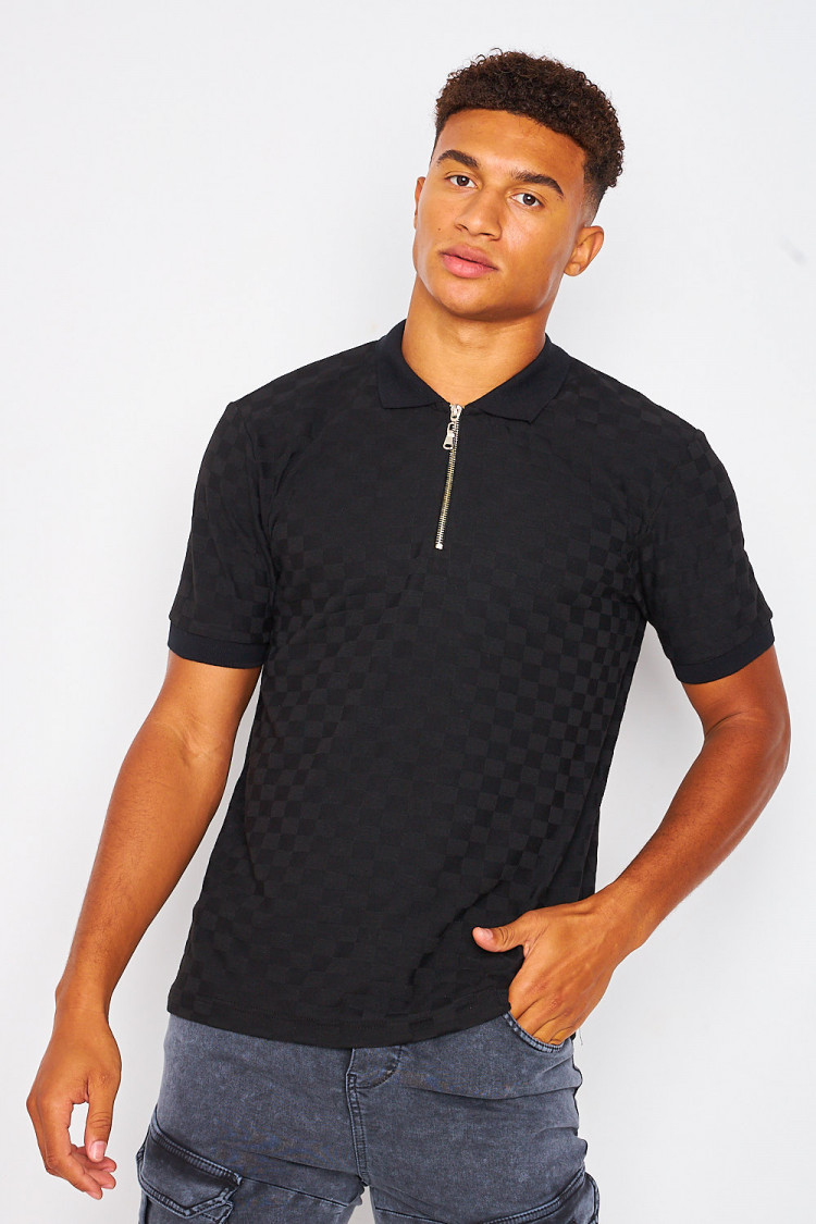 Polo noir imprimé damier