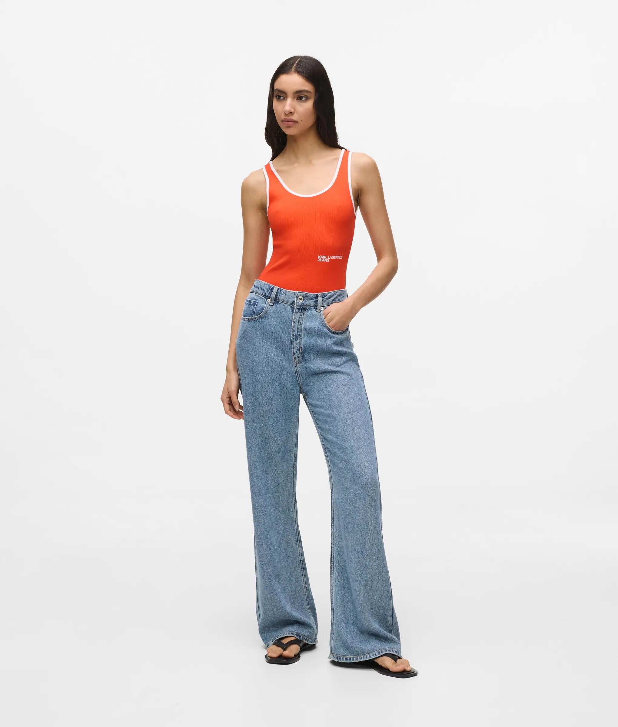 Hoog uitgesneden blauwe flare jeans