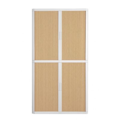 Armoire haute à rideaux EASY OFFICE - 110 x 204 x 41,5 cm - Corps et poignée blanc - Rideaux imitation hêtre