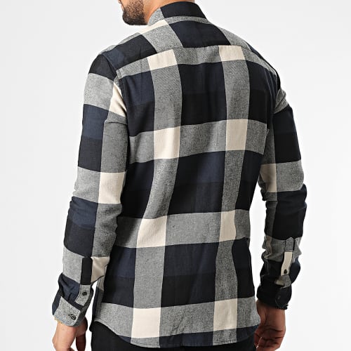 Chemise Manches Longues A Carreaux Gudmund Bleu Marine Beige