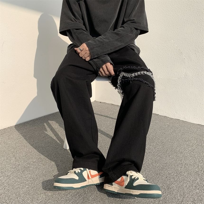 Urtishia - Hoge taille, gerafelde rechte broek