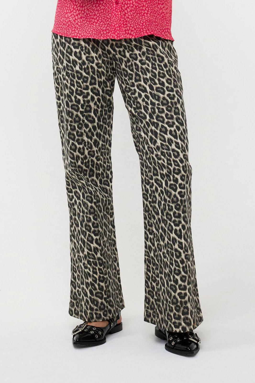 Ydence high waist wide leg broek Ingrid met panterprint beige/ zwart