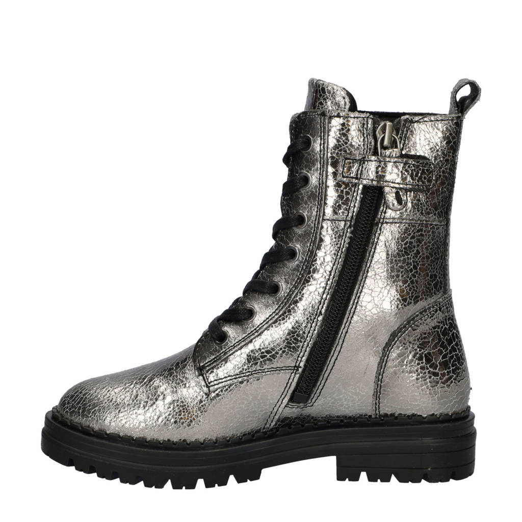 Nelson Kids leren veterboots zilver